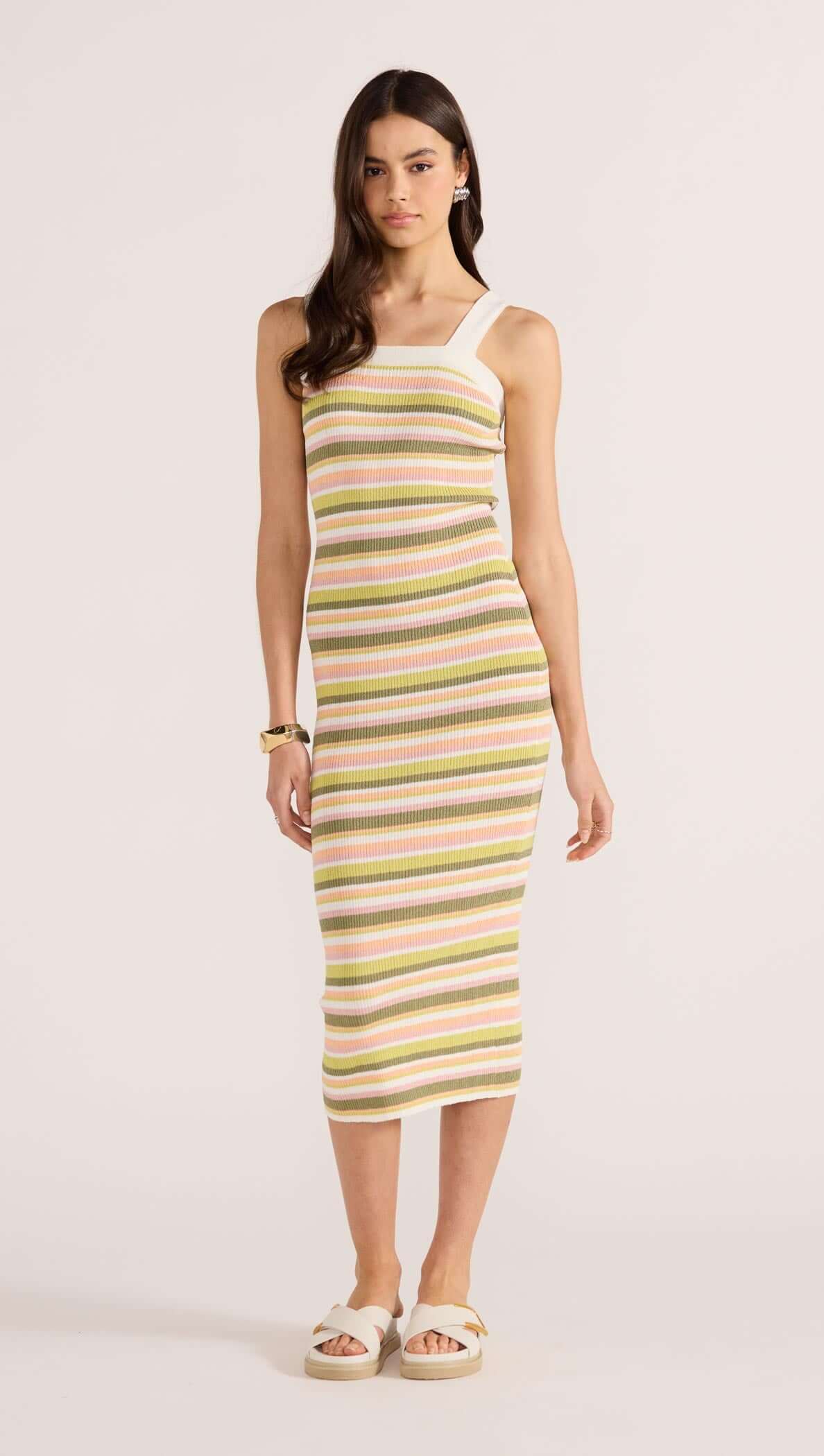 AMELIA dress side view showing midi length STMT BOUTIQUE