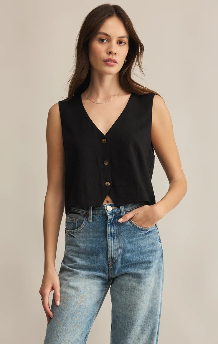 marta linen vest front sleek modern look