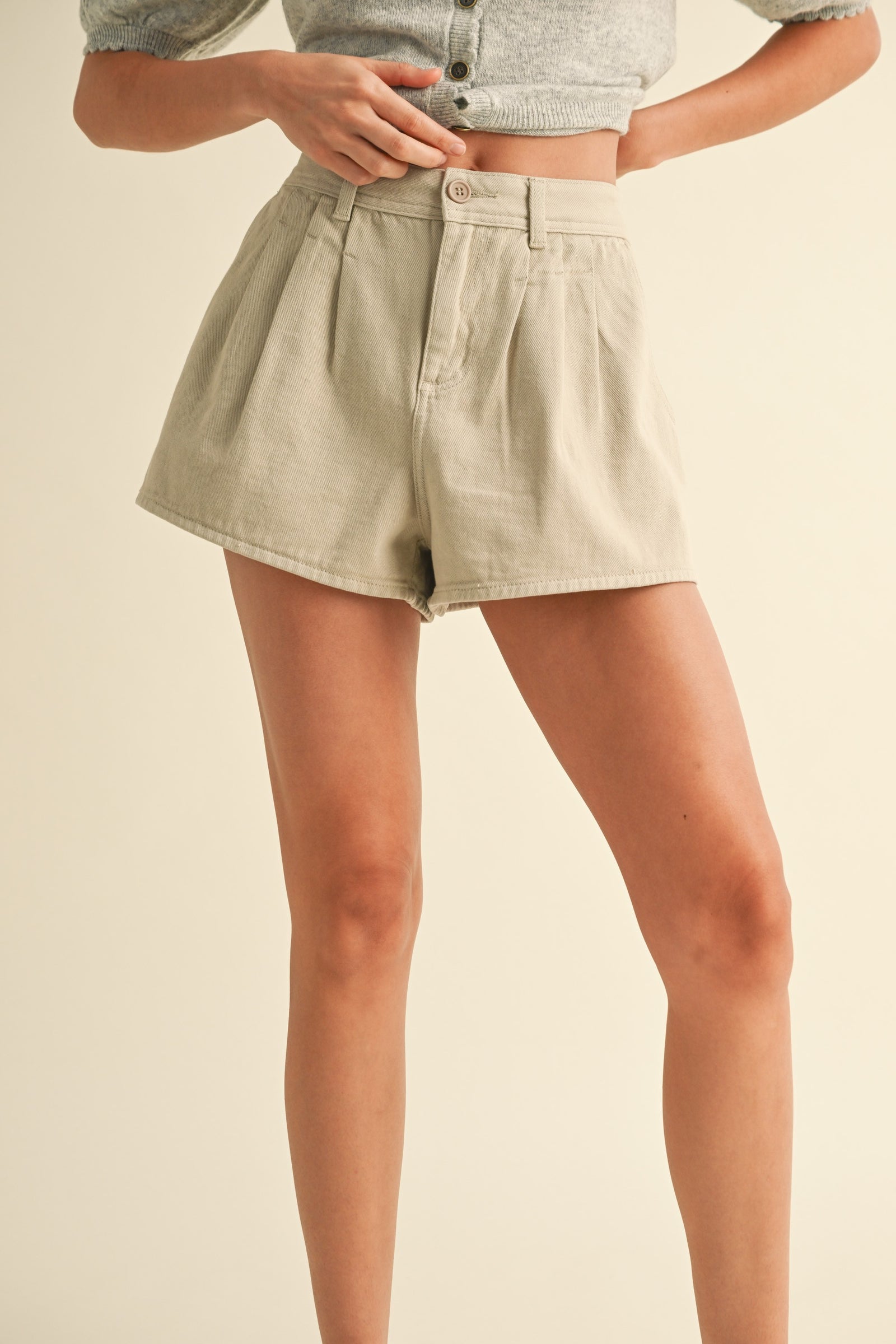 pleated front detail shorts front view stylish fit