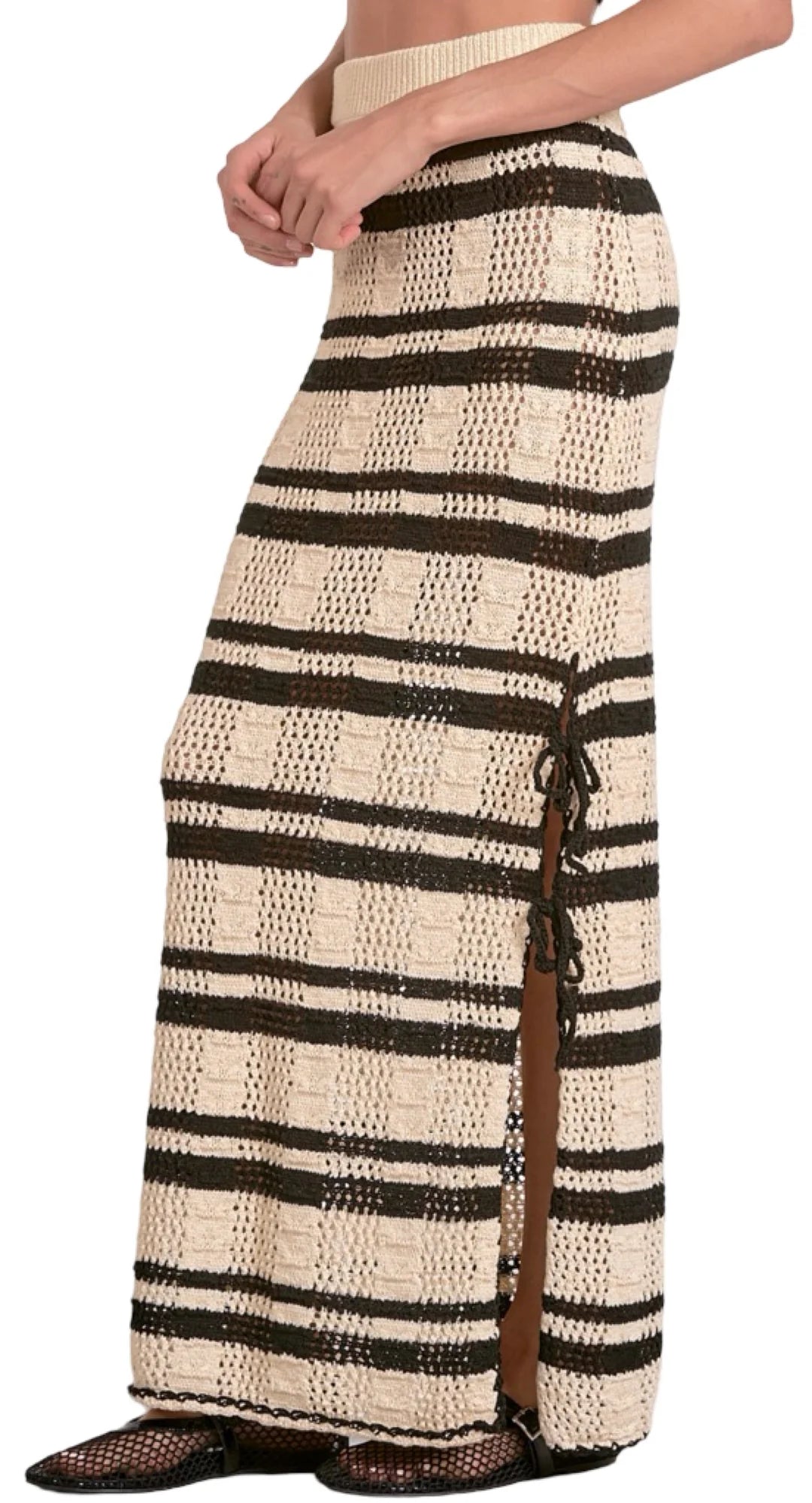 skirt maxi slit side close-up soft breathable fabric texture