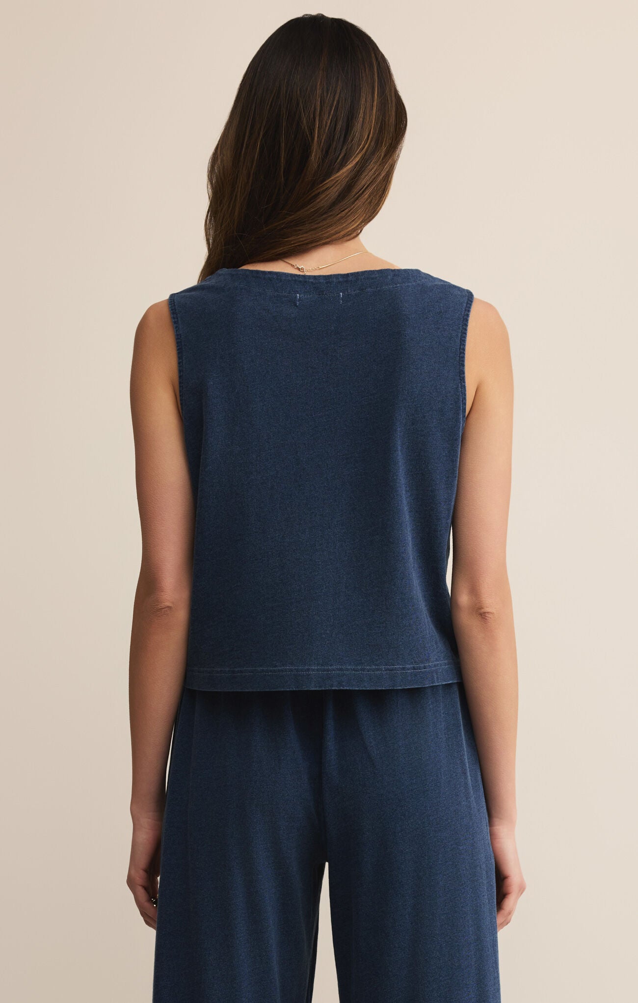 solace jersey denim top back view relaxed fit