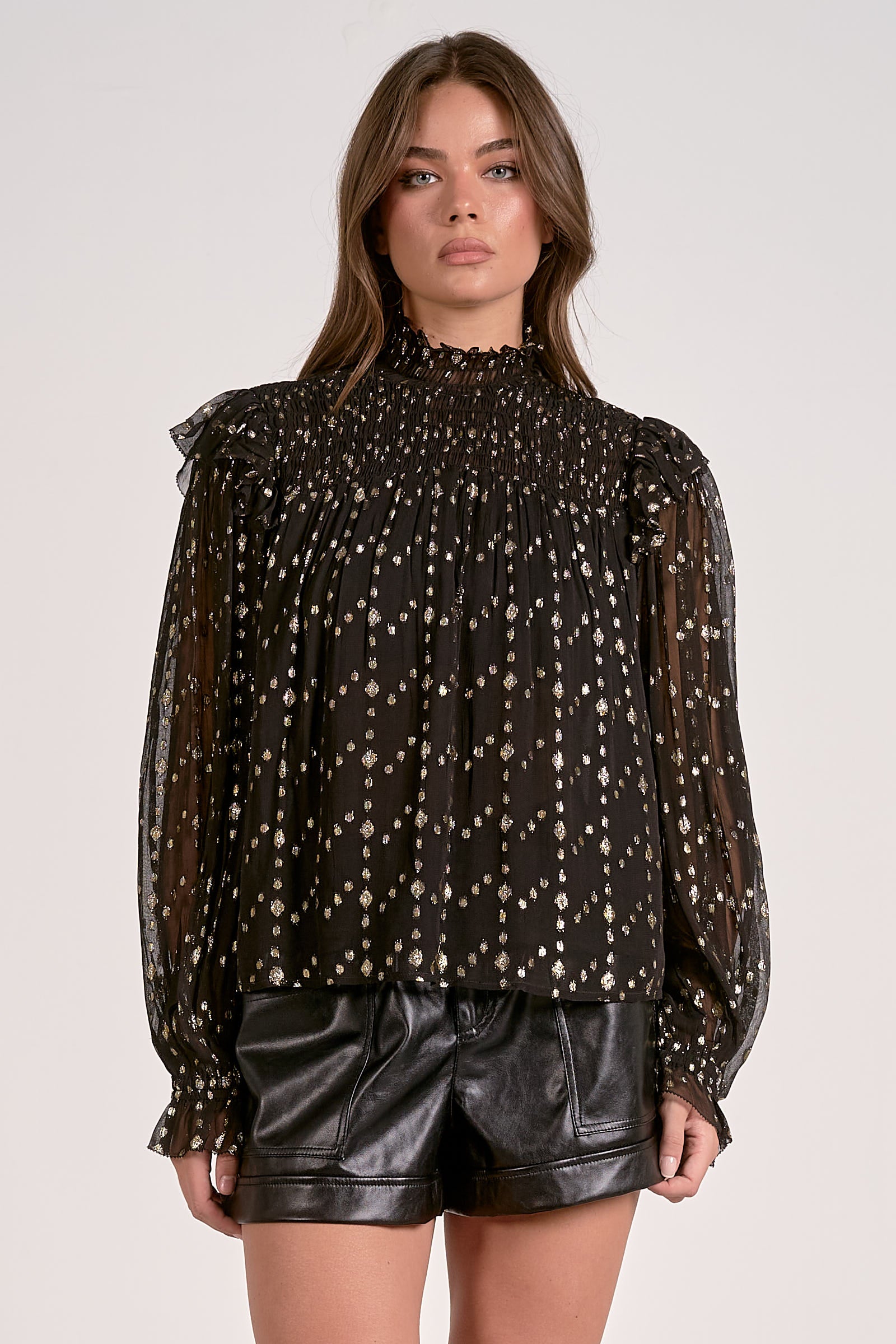 TOP LONG SLEEVE MOCK TIE NECK