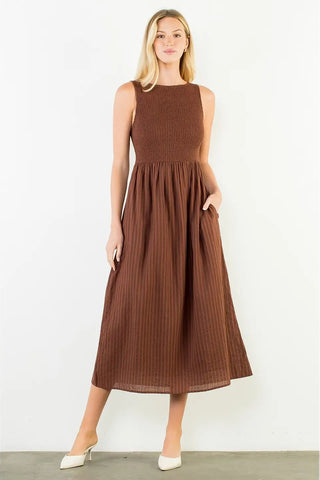 LILA SMOCKED MIDI DRESS
