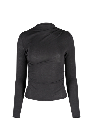 Black long-sleeve top on a white background