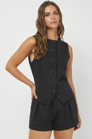 BUTTON DOWN VEST W/ ADJUSTABLE STRAP