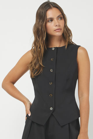 BUTTON DOWN VEST W/ ADJUSTABLE STRAP