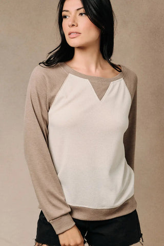 CONTRAST WAFFLE KNIT TOP