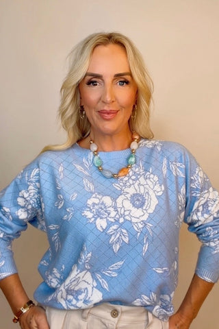 SKY BLOOM FLORAL SWEATER