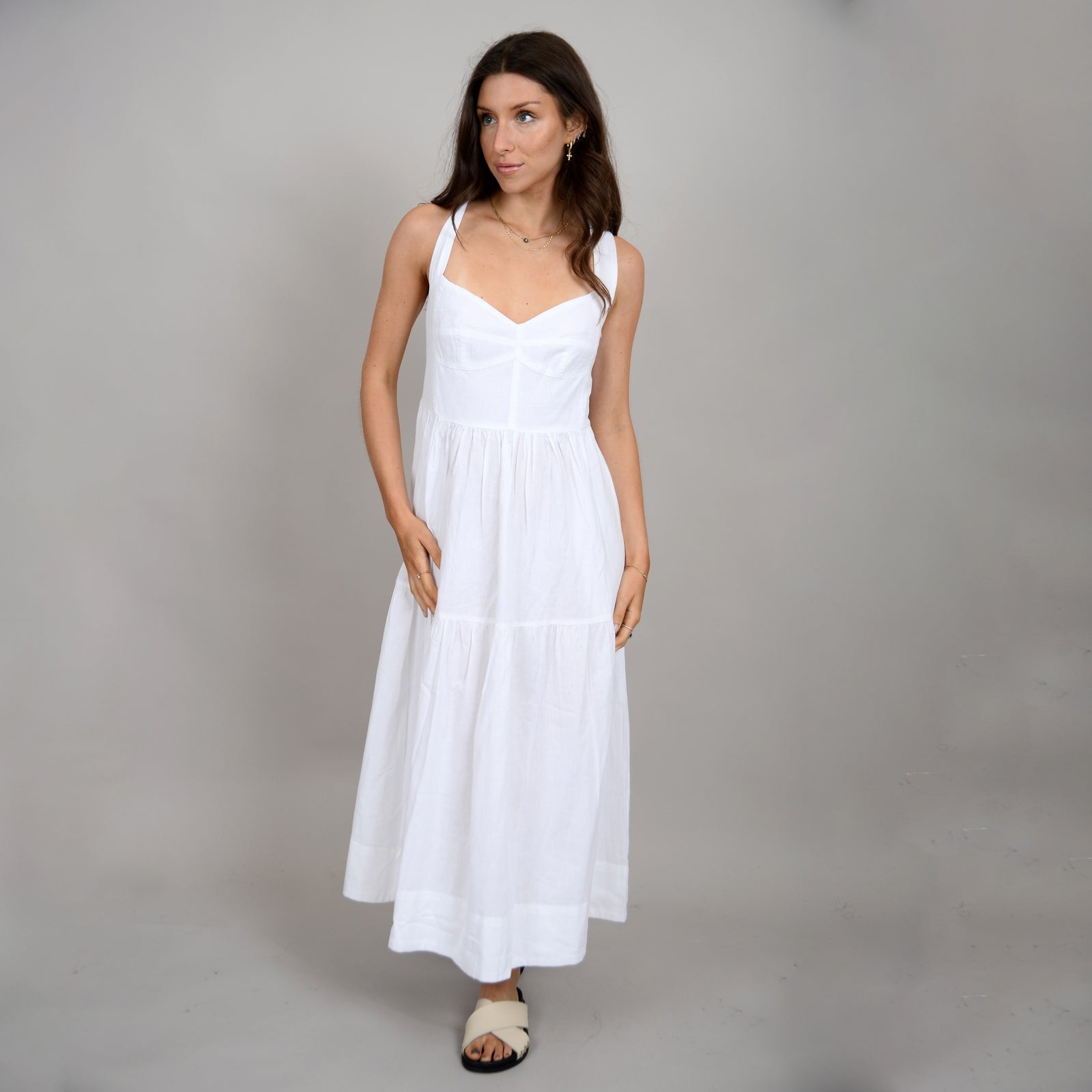 ROSETTA STRAP BUSTIER TIERED DRESS-WHITE