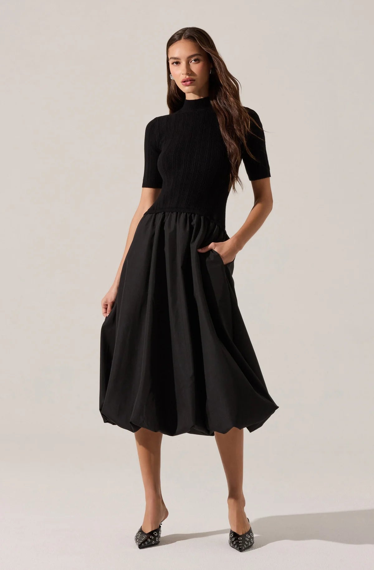 Woman wearing a black dress