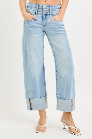 SLOUCHY CROP BARREL JEANS WITH DOUBLE WAISTBAND