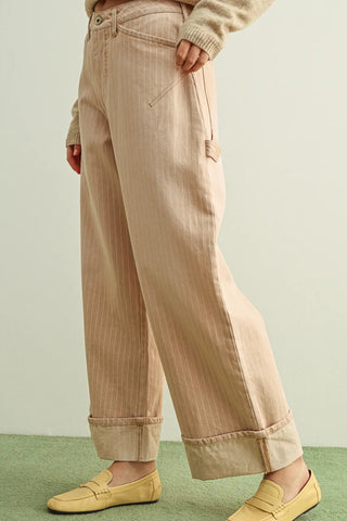 STRIPED PATTERN CUFFED HEM PANTS