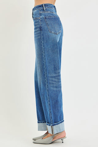 SLOUCHY WIDE LEG JEANS WITH CUFFED JEANS
