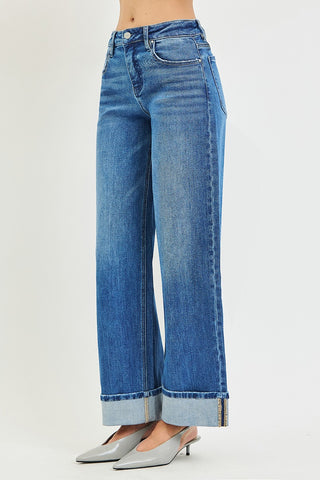 SLOUCHY WIDE LEG JEANS WITH CUFFED JEANS