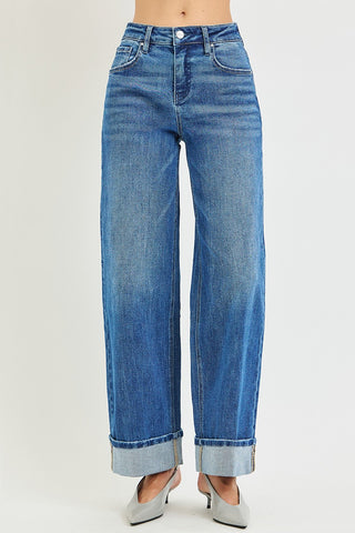 SLOUCHY WIDE LEG JEANS WITH CUFFED JEANS