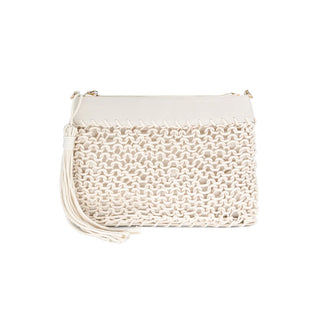 White woven handbag on a white background