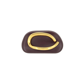 Brown leather keychain with gold metal ring on a white background