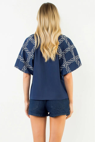MARINA EMBROIDERED PUFF SLEEVE TOP