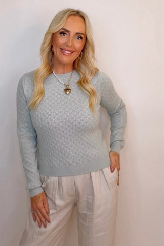 SAGE WHISPER POINTELLE SWEATER