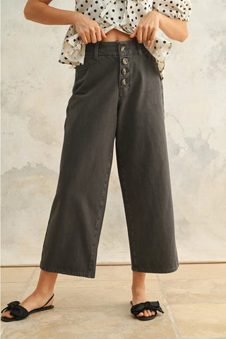 BUTTON FRONT DETAIL COTTON PANTS