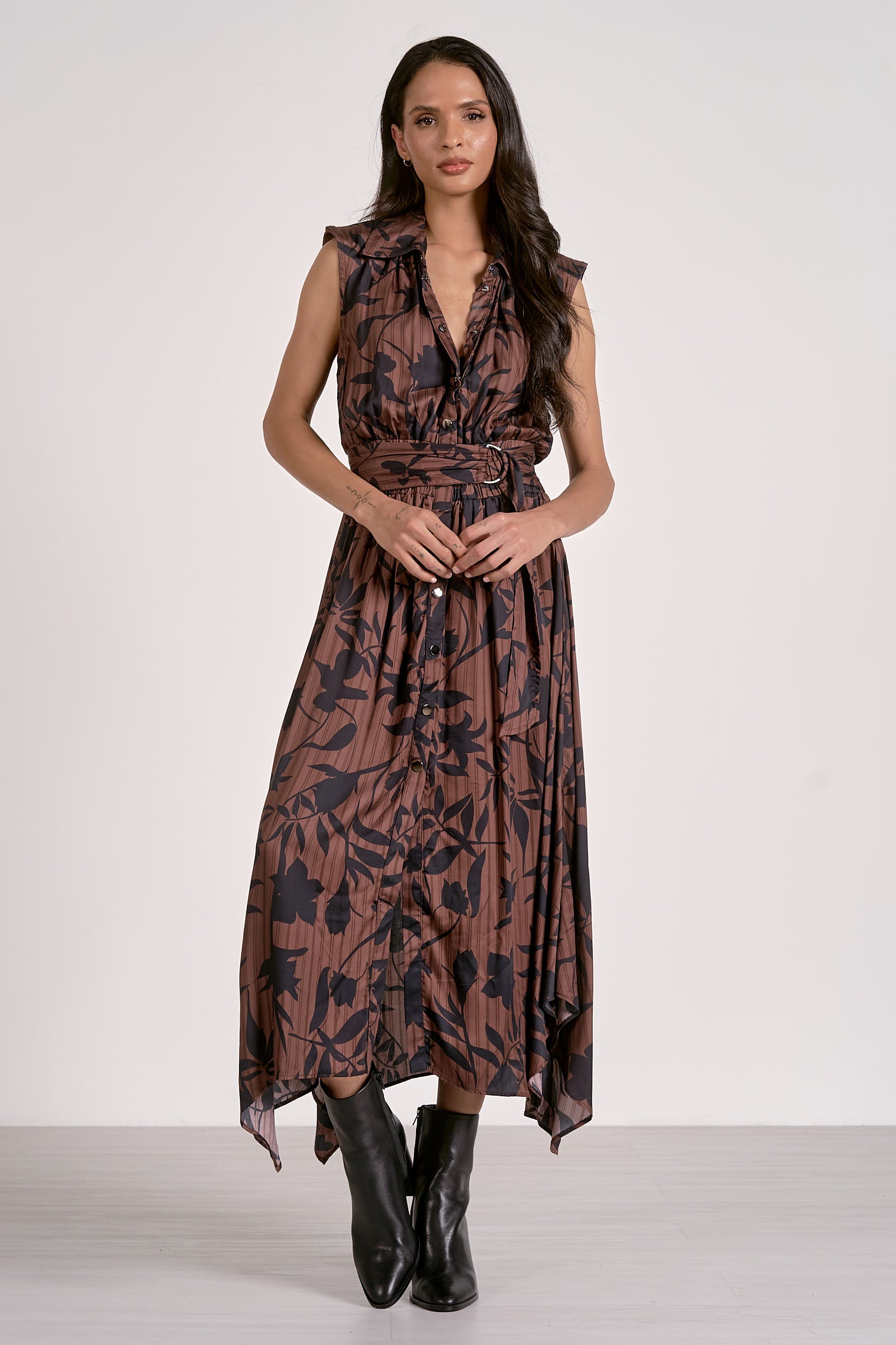 DRESS MIDI SLEEVELESS BELTED