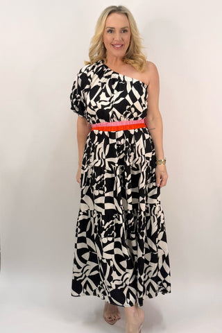 ONE SHOULDER PATTERN DETAIL MAXI DRESS