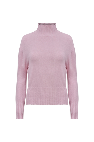 Pink ribbed sweater on a white background