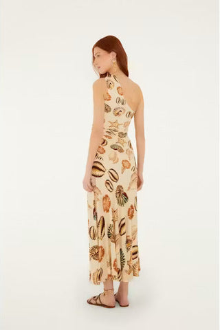 MARINE SHELLS SAND ONE SHOULDER MAXI DRESS