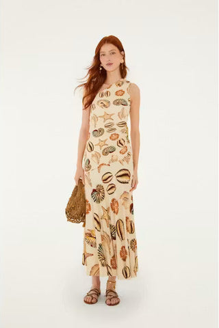 MARINE SHELLS SAND ONE SHOULDER MAXI DRESS