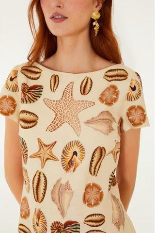 MARINE SHELLS SAND SHORT SLEEVE MINI DRESS