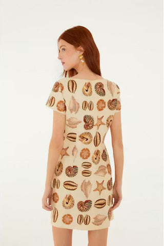 MARINE SHELLS SAND SHORT SLEEVE MINI DRESS