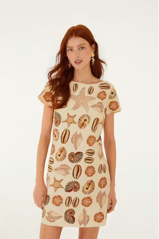 MARINE SHELLS SAND SHORT SLEEVE MINI DRESS