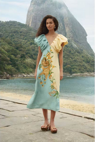 MARINE GARDEN SAND MIDI DRESS