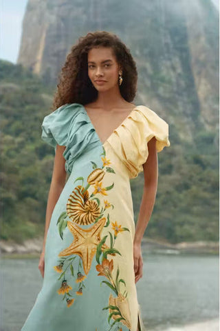 MARINE GARDEN SAND MIDI DRESS