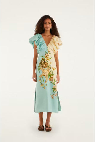 MARINE GARDEN SAND MIDI DRESS