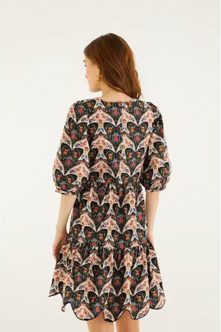 PORCELAIN BIRDS BLACK MINI DRESS