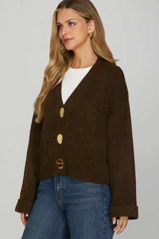 GOLD BUTTON CROPPED CARDIGAN