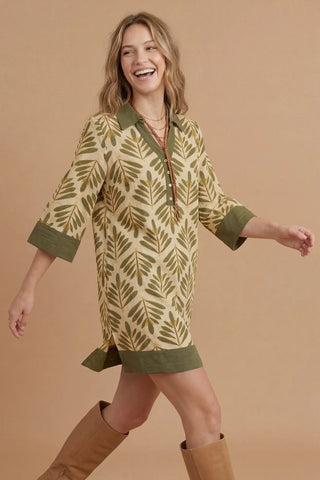 HALF SLEEVE PRINTED MINI DRESS WITH POCKETS