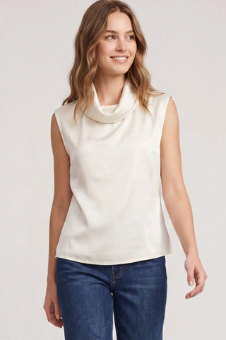 SLEEVELESS WOVEN SATIN TOP