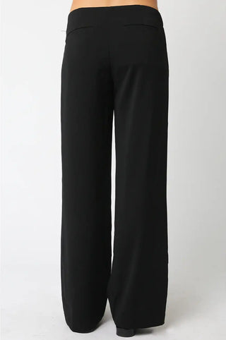 Black wide-leg pants on a white background