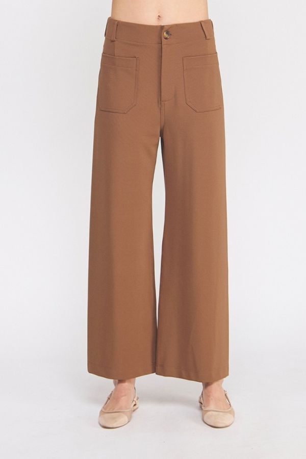 Brown wide-leg pants on a white background