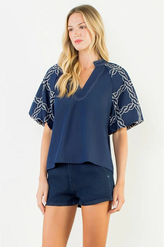MARINA EMBROIDERED PUFF SLEEVE TOP