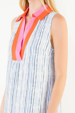 SLEEVELESS STRIPED PATTERN V-NECK DRESS