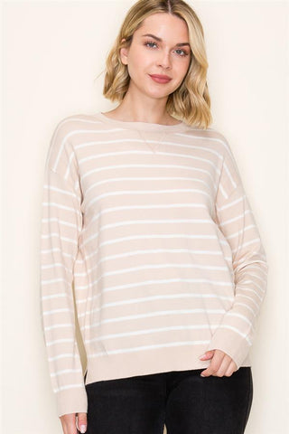 Experience timeless style with STMT Boutique's Ella Striped Crew Neck Sweater