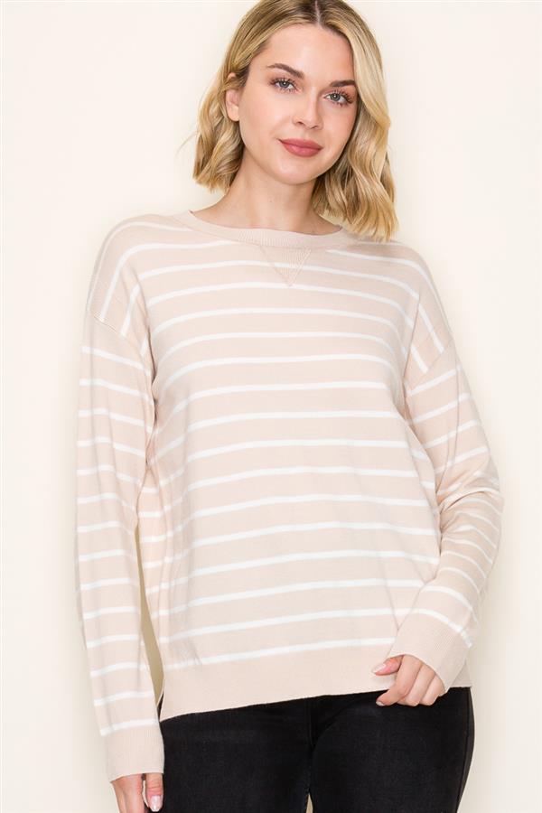 Experience timeless style with STMT Boutique's Ella Striped Crew Neck Sweater