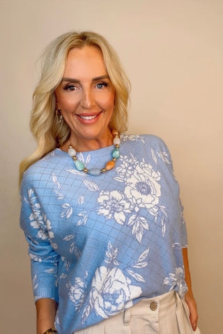 SKY BLOOM FLORAL SWEATER