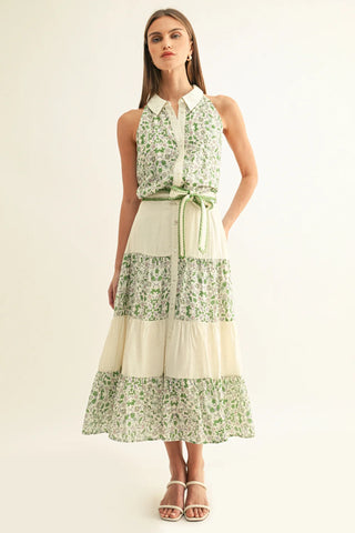 BLAIR MIXED MEDIA FLARED MIDI SKIRT