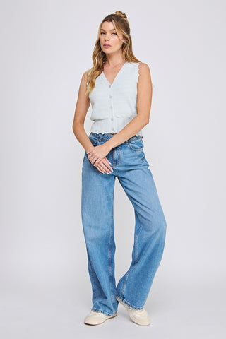 POINTELLE KNIT BUTTON UP VEST