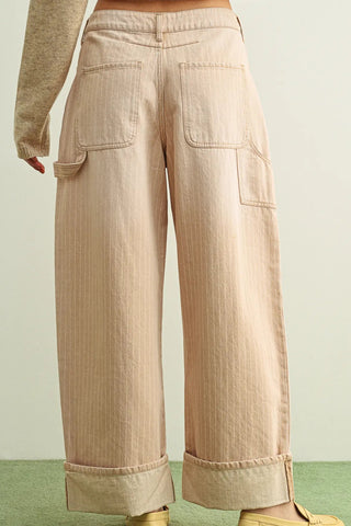 STRIPED PATTERN CUFFED HEM PANTS