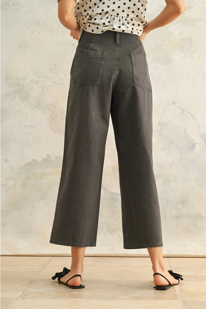BUTTON FRONT DETAIL COTTON PANTS